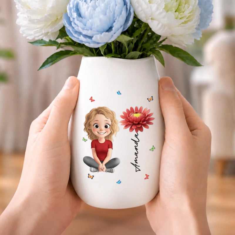 Custom Oval Ceramic Flower Vase - Personalized  Best Friend Birthday Gifts For Women, Besties, Sisters, BFF - A Little Piece Of Me