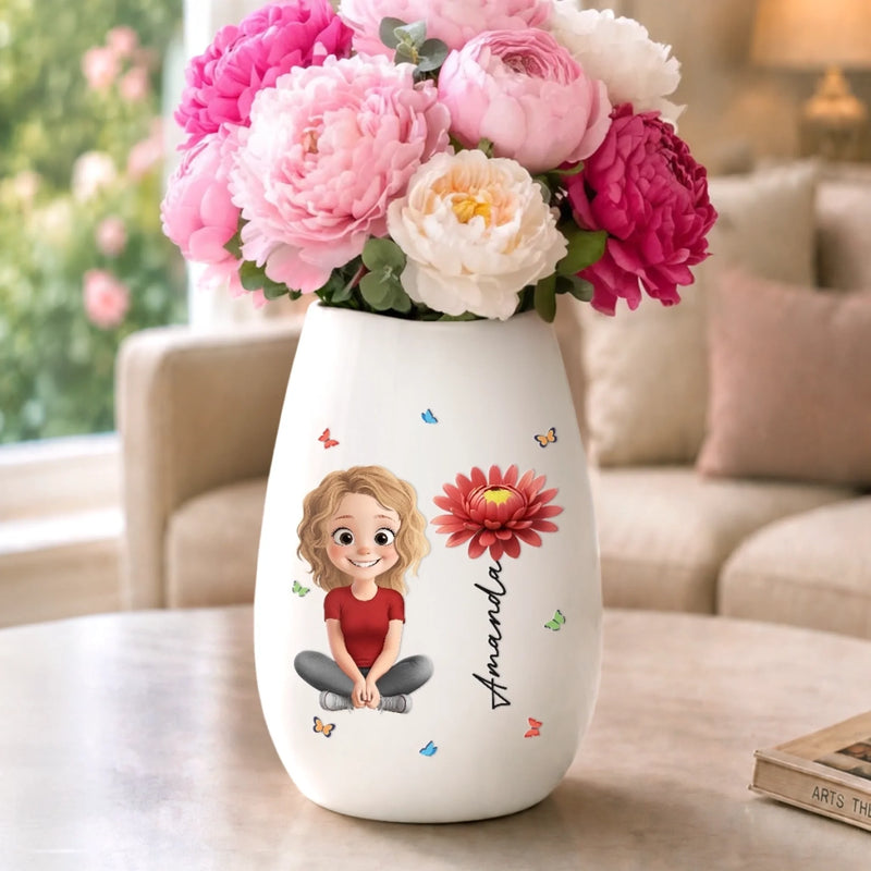 Custom Oval Ceramic Flower Vase - Personalized  Best Friend Birthday Gifts For Women, Besties, Sisters, BFF - A Little Piece Of Me