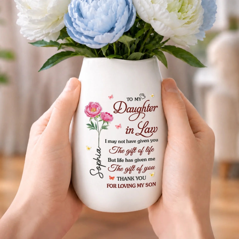 Custom Oval Ceramic Flower Vase - Personalized Birthday Gifts For Daughter-In-Law - You Are Truly Loved