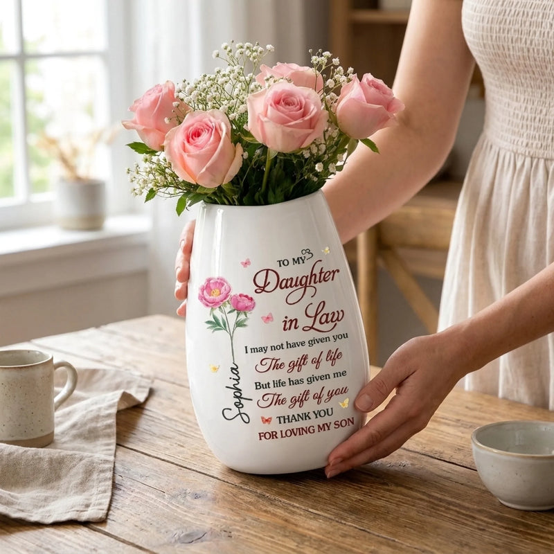 Custom Oval Ceramic Flower Vase - Personalized Birthday Gifts For Daughter-In-Law - You Are Truly Loved
