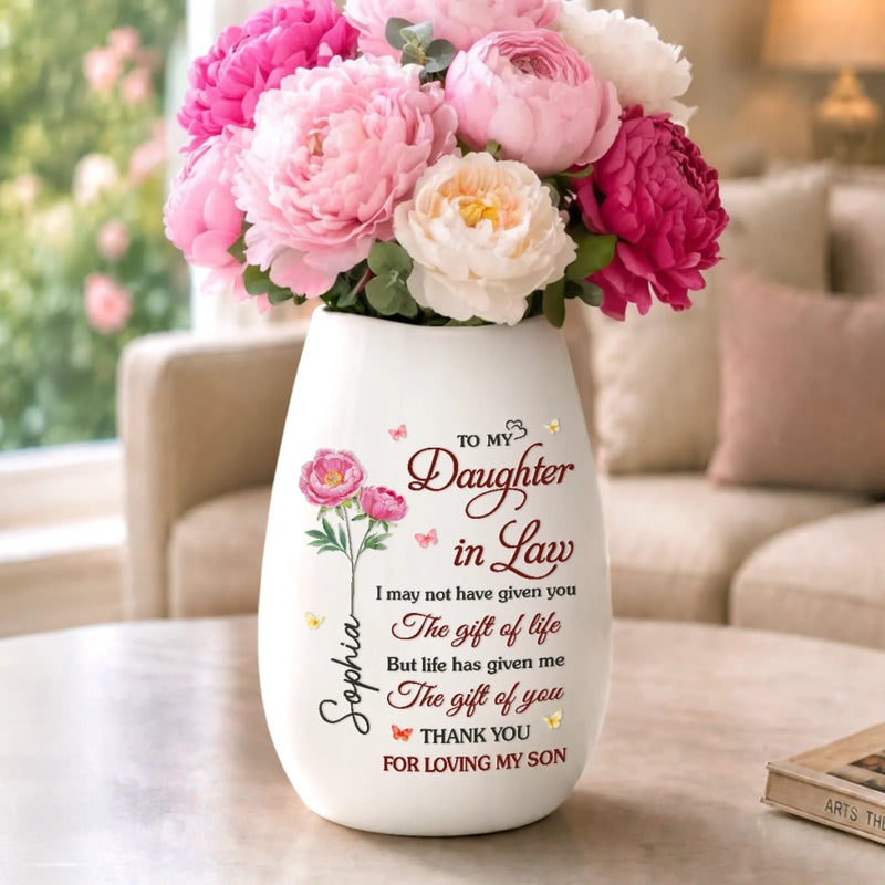 Custom Oval Ceramic Flower Vase - Personalized Birthday Gifts For Daughter-In-Law - You Are Truly Loved