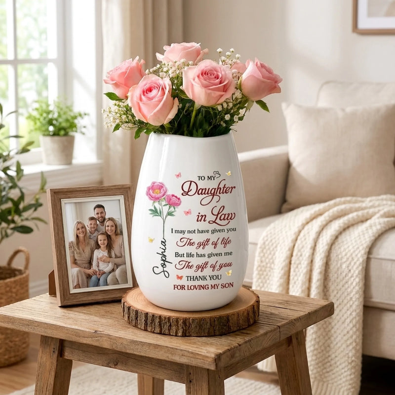 Custom Oval Ceramic Flower Vase - Personalized Birthday Gifts For Daughter-In-Law - You Are Truly Loved