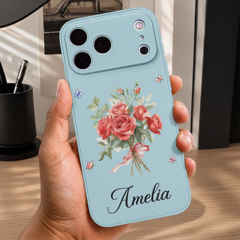Custom Leather Phone Case - Personalized Best Friend Birthday Gifts For Women, Besties, Sisters, BFF, Daughter - A Bouquet Just For You