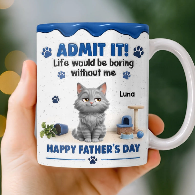 Custom 3D Inflated Effect Printed Mug - Personalized Father's Day Gifts For Dog Cat Lovers, Dog Dad And Mom, Cat Owners - The Best Therapist Has Fur