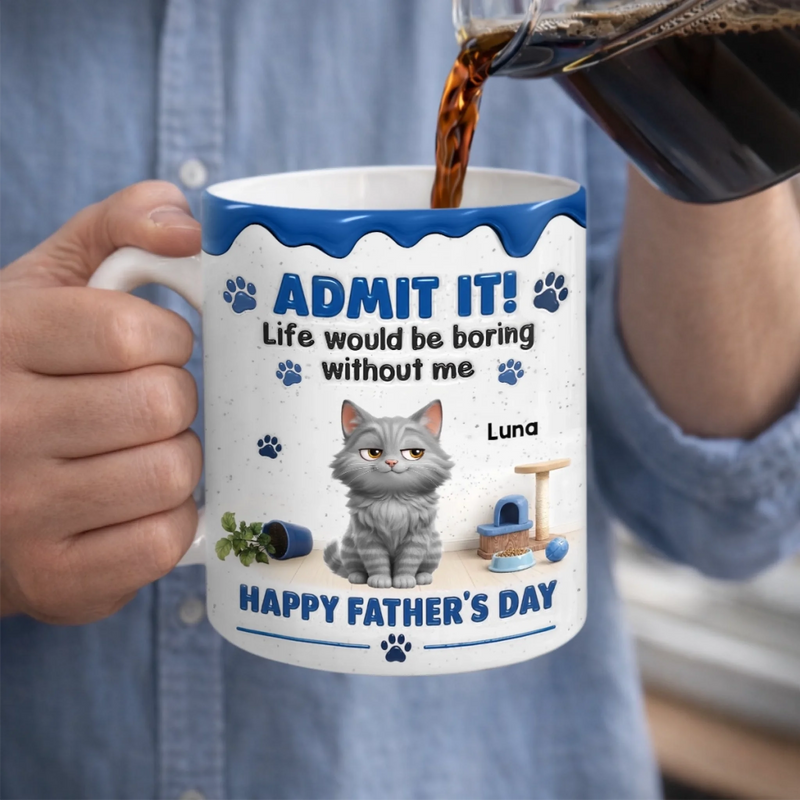 Custom 3D Inflated Effect Printed Mug - Personalized Father's Day Gifts For Dog Cat Lovers, Dog Dad And Mom, Cat Owners - The Best Therapist Has Fur