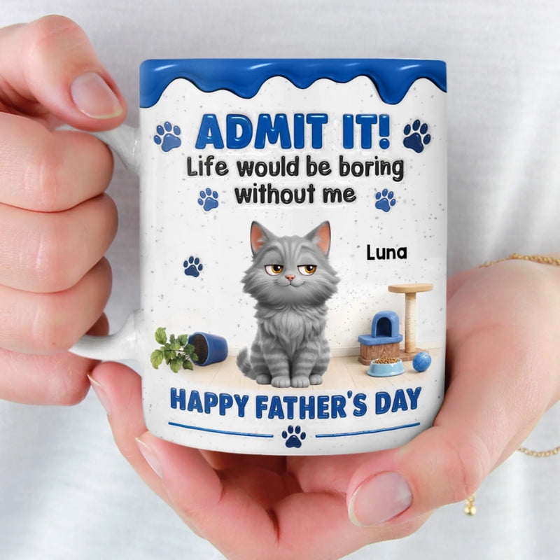 Custom 3D Inflated Effect Printed Mug - Personalized Father's Day Gifts For Dog Cat Lovers, Dog Dad And Mom, Cat Owners - The Best Therapist Has Fur