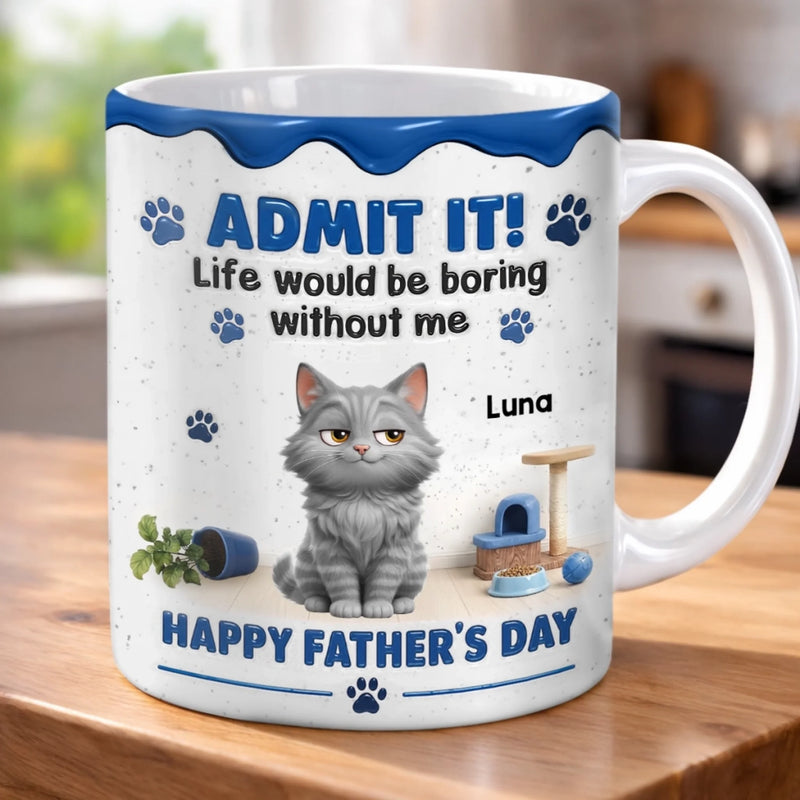 Custom 3D Inflated Effect Printed Mug - Personalized Father's Day Gifts For Dog Cat Lovers, Dog Dad And Mom, Cat Owners - The Best Therapist Has Fur