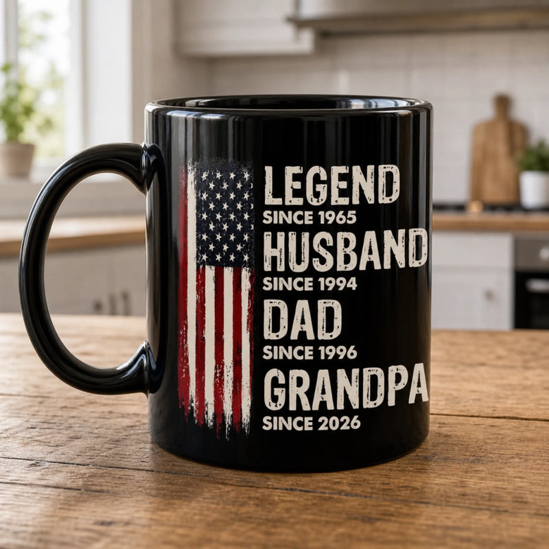 Custom Black Mug - Personalized America 250th Anniversary Father's Day Gifts For Dad, Grandpa - Our Family's Greatest Hero