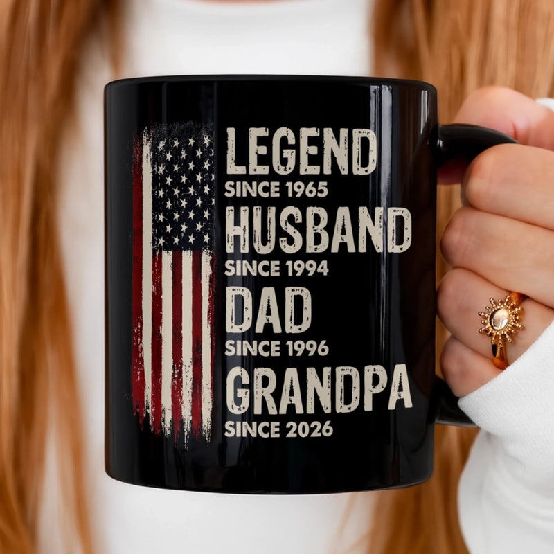 Custom Black Mug - Personalized America 250th Anniversary Father's Day Gifts For Dad, Grandpa - Our Family's Greatest Hero