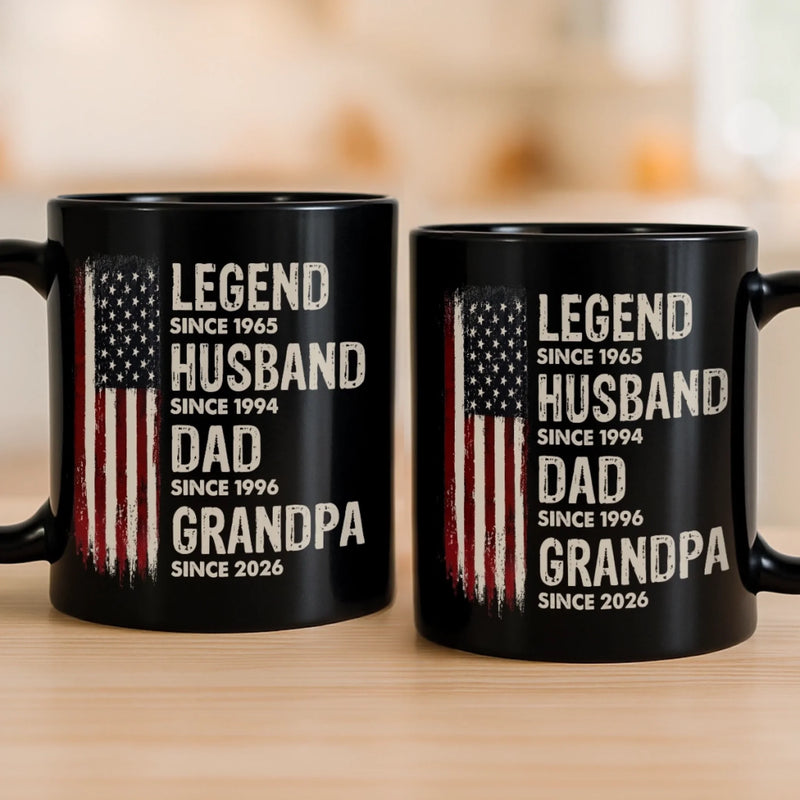 Custom Black Mug - Personalized America 250th Anniversary Father's Day Gifts For Dad, Grandpa - Our Family's Greatest Hero