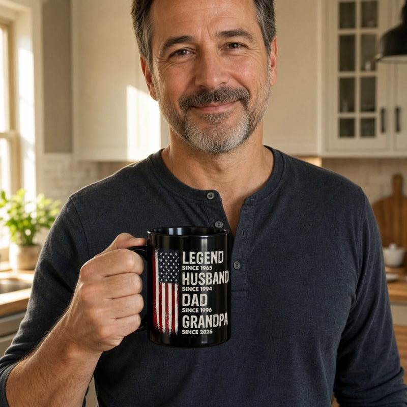 Custom Black Mug - Personalized America 250th Anniversary Father's Day Gifts For Dad, Grandpa - Our Family's Greatest Hero