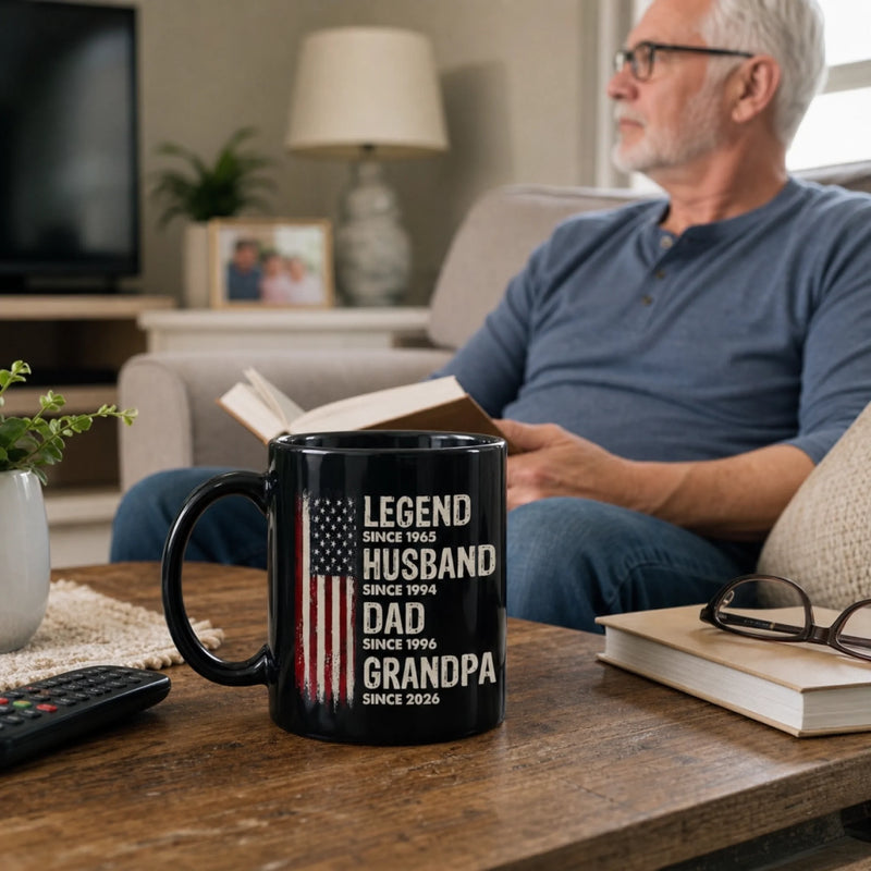 Custom Black Mug - Personalized America 250th Anniversary Father's Day Gifts For Dad, Grandpa - Our Family's Greatest Hero