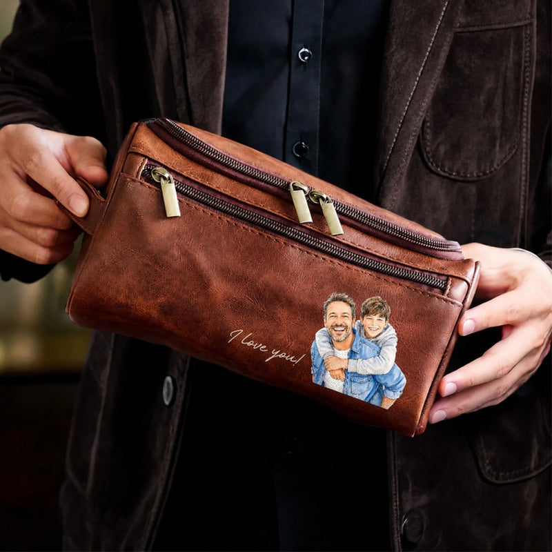 Custom Photo Leather Toiletry Bag - Personalized Father's Day Birthday Gifts For Dad, Grandpa - Forever Proud To Call You Dad