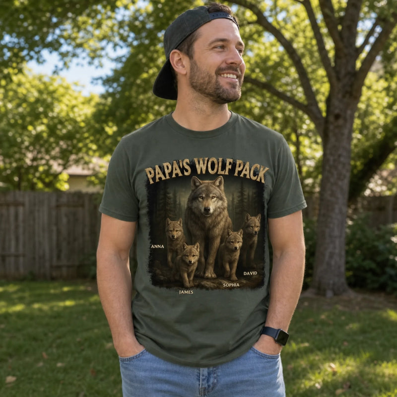 Custom Unisex T-shirt, Premium T-shirt, Hoodie - Personalized Father's Day Birthday Gifts For Dad, Grandpa - Papa’s Wolf Pack