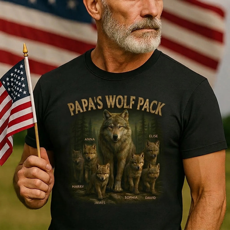 Custom Unisex T-shirt, Premium T-shirt, Hoodie - Personalized Father's Day Birthday Gifts For Dad, Grandpa - Papa’s Wolf Pack