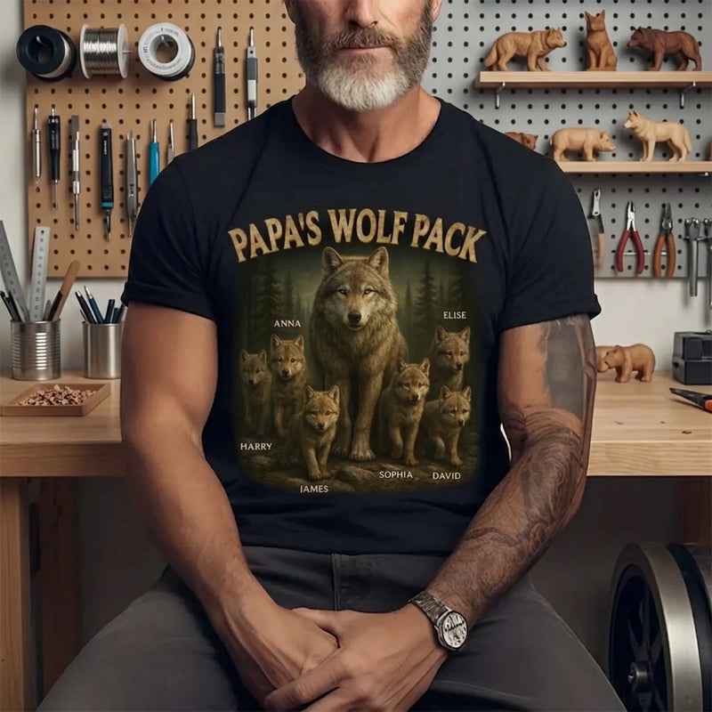 Custom Unisex T-shirt, Premium T-shirt, Hoodie - Personalized Father's Day Birthday Gifts For Dad, Grandpa - Papa’s Wolf Pack