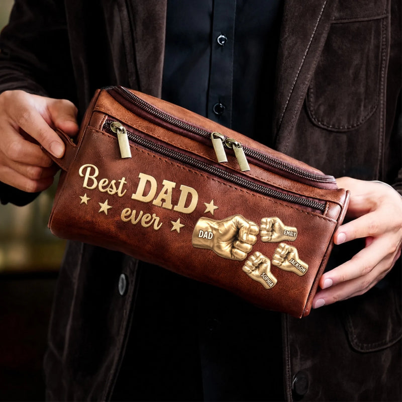 Custom Leather Toiletry Bag - Personalized Father's Day Birthday Gifts For Dad, Grandpa - Dad’s Love Never Fades