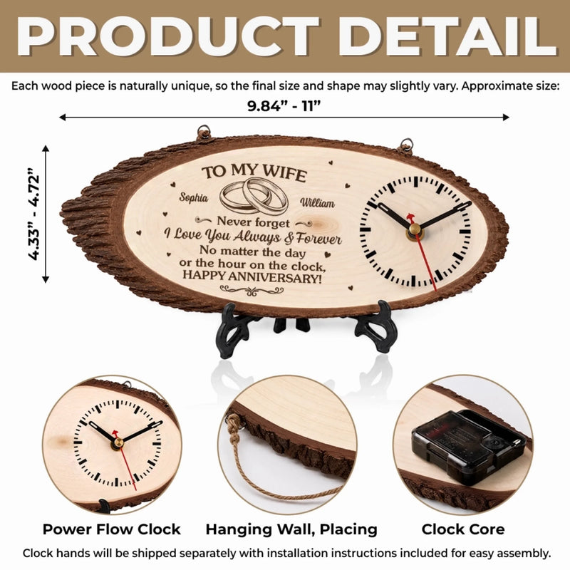 Custom Rustic Wooden Clock - Personalized Anniversary Wedding Gifts For Husband And Wife, Him And Her - Happy Anniversary, Forever Edition
