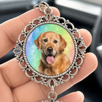 Custom Photo A Piece Of My Heart Is At The Rainbow Bridge - Memorial Personalized Custom Metal Car Hanging Ornament With Charm - Sympathy Gift For Dog Lovers, Pet Owners