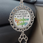Custom Photo A Piece Of My Heart Is At The Rainbow Bridge - Memorial Personalized Custom Metal Car Hanging Ornament With Charm - Sympathy Gift For Dog Lovers, Pet Owners