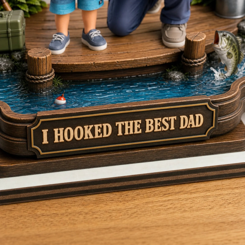 Custom Photo 2-Layered Wooden Plaque - Personalized Father's Day Fishing Gifts For Fisherman, Dad, Grandpa - Hooked On Family Time