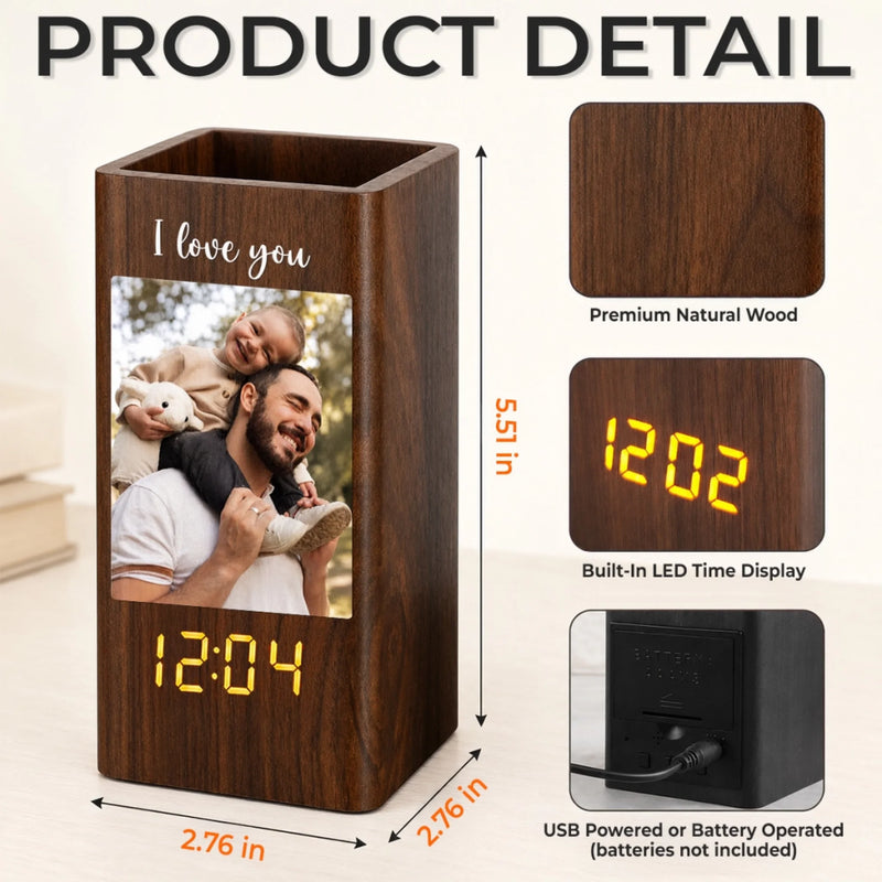 Custom Photo Pen Holder With Clock – Personalized Father's Day Birthday Gifts For Dad, Grandpa – Loved Guided And Inspired By Dad