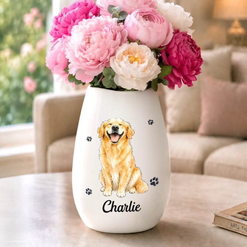 Custom Photo Oval Ceramic Flower Vase - Personalized Birthday Gifts For Dog Cat Lovers, Dog Dad And Mom, Cat Owners - A Touch Of Furry Warmth