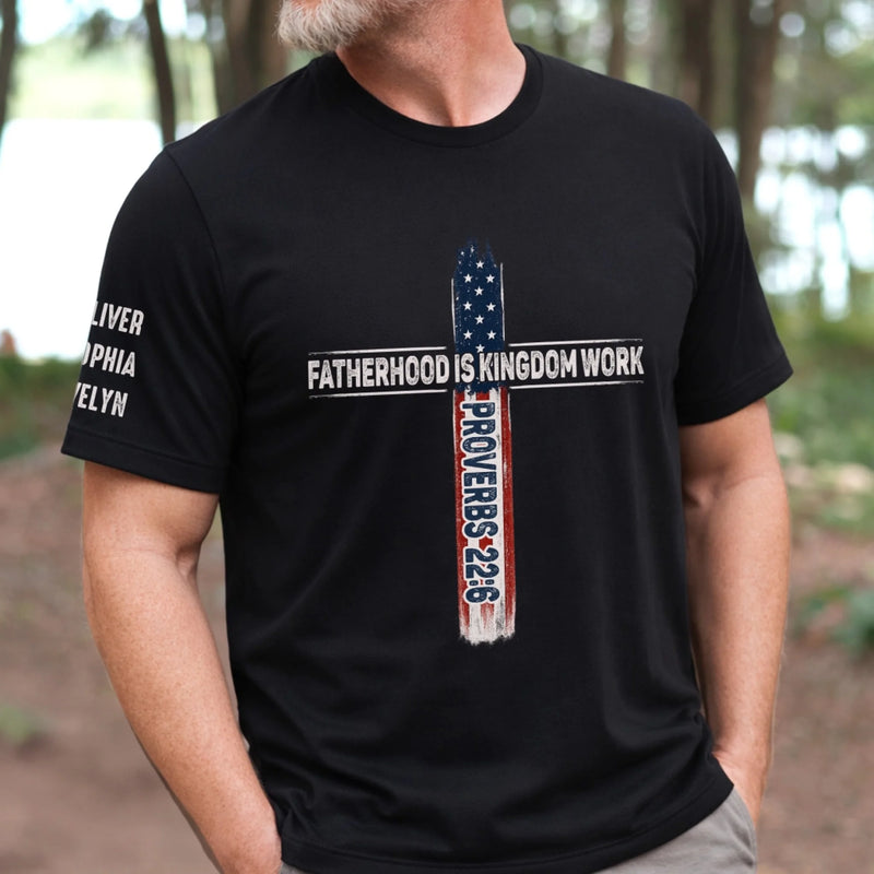 Custom Unisex T-Shirt With Design On Sleeve - Personalized Father's Day Birthday Gifts For Dad, Grandpa - A Father’s Love Lasts Forever