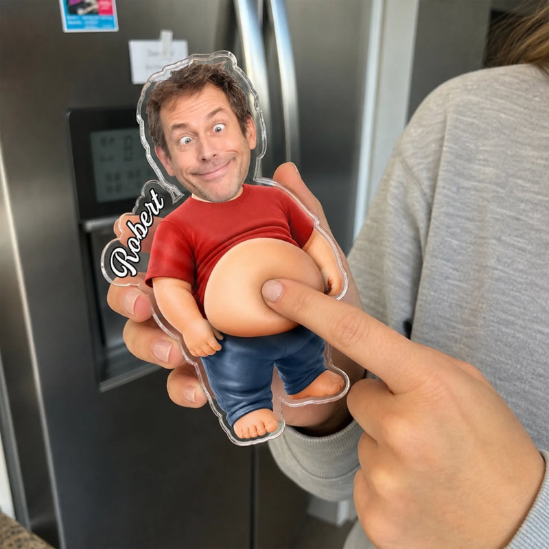 Custom Photo Dad Bod Belly Squishy Acrylic Fridge Magnet – Personalized Father's Day Funny Gifts For Dad, Grandpa – Dad Jokes Loading Please Wait