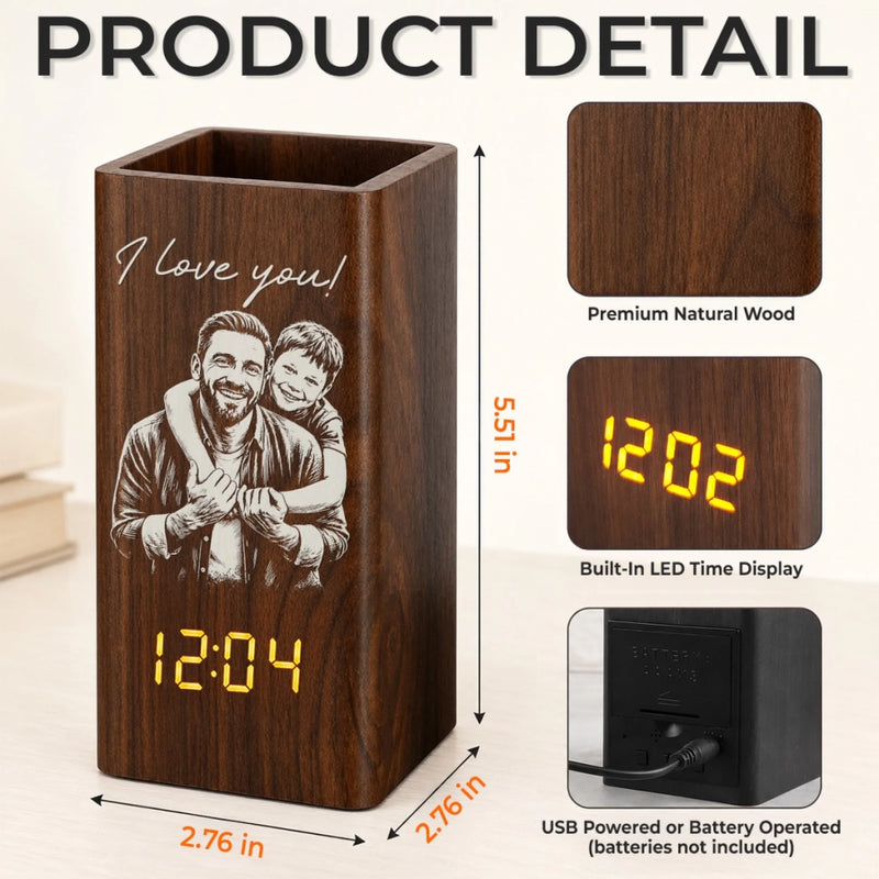 Custom Photo Pen Holder With Clock - Personalized Father's Day Birthday Gifts For Dad, Grandpa - Dad Makes Life Extraordinary