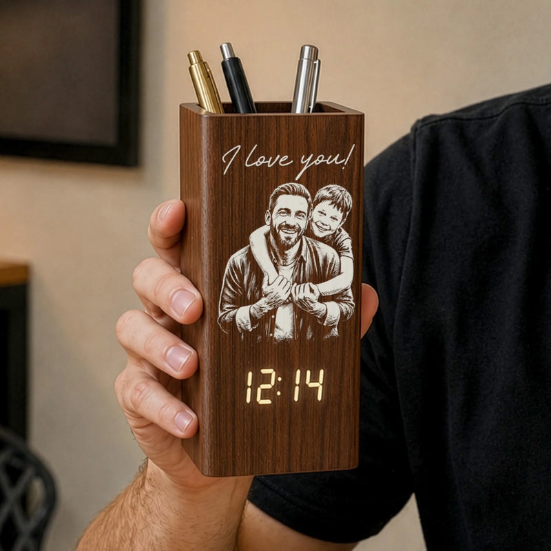 Custom Photo Pen Holder With Clock - Personalized Father's Day Birthday Gifts For Dad, Grandpa - Dad Makes Life Extraordinary