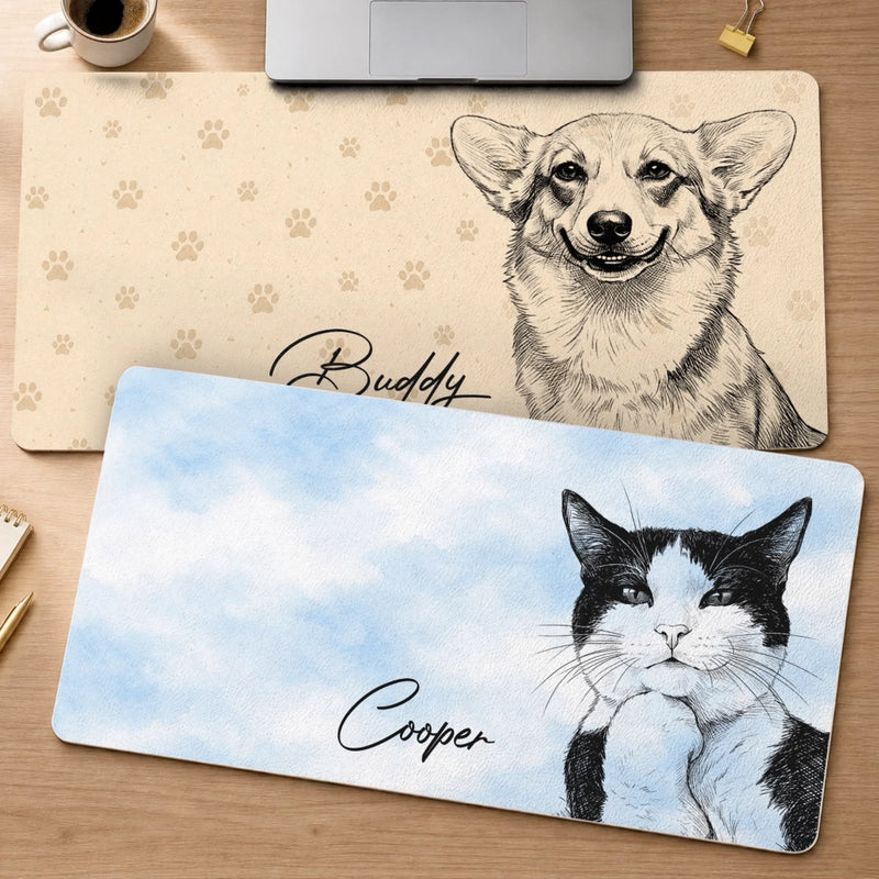 Custom Photo Desk Mat - Personalized Father's Day Birthday Gifts For Dog Cat Lovers, Dog Dad And Mom, Cat Owners - Pure Love, Pure Joy