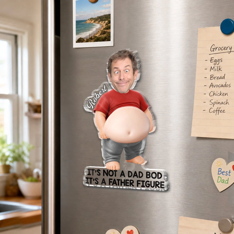 Custom Photo Dad Bod Belly Squishy Acrylic Fridge Magnet – Personalized Father's Day Funny Gifts For Dad, Grandpa – Taste Testing Is A Dad Duty