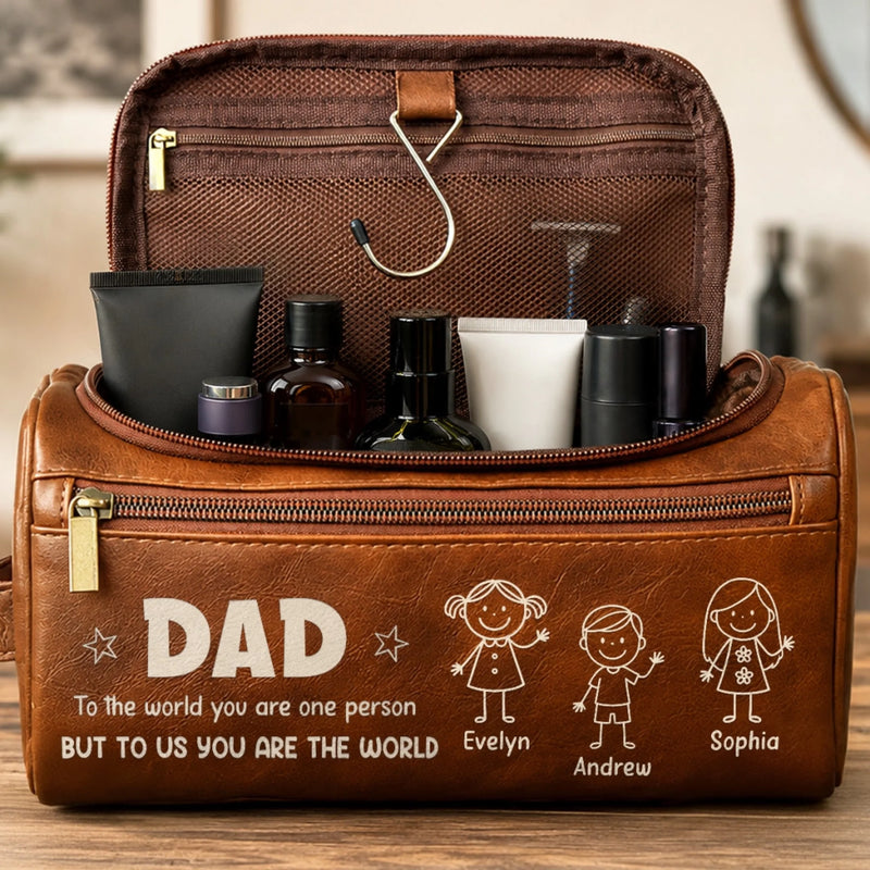 Custom Leather Toiletry Bag - Personalized Father's Day Birthday Gifts For Dad, Grandpa - Forever Loved By Dad