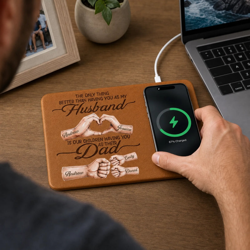 Custom Charging Mat - Personalized Father's Day Birthday Gifts For Dad, Grandpa - Family Creates Power