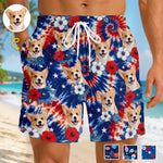 Custom Photo Tropical Hawaiian Aloha Men Beach Shorts - Personalized Summer Vacation And Travel Gifts For Dog Cat Lovers, Dog Dad And Mom, Cat Owners - American Pawtriot