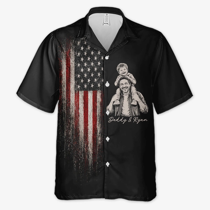 Custom Photo Unisex Tropical Hawaiian Aloha Shirt - Personalized America 250th Anniversary Father's Day Gifts For Dad, Grandpa - Built On Freedom And Family