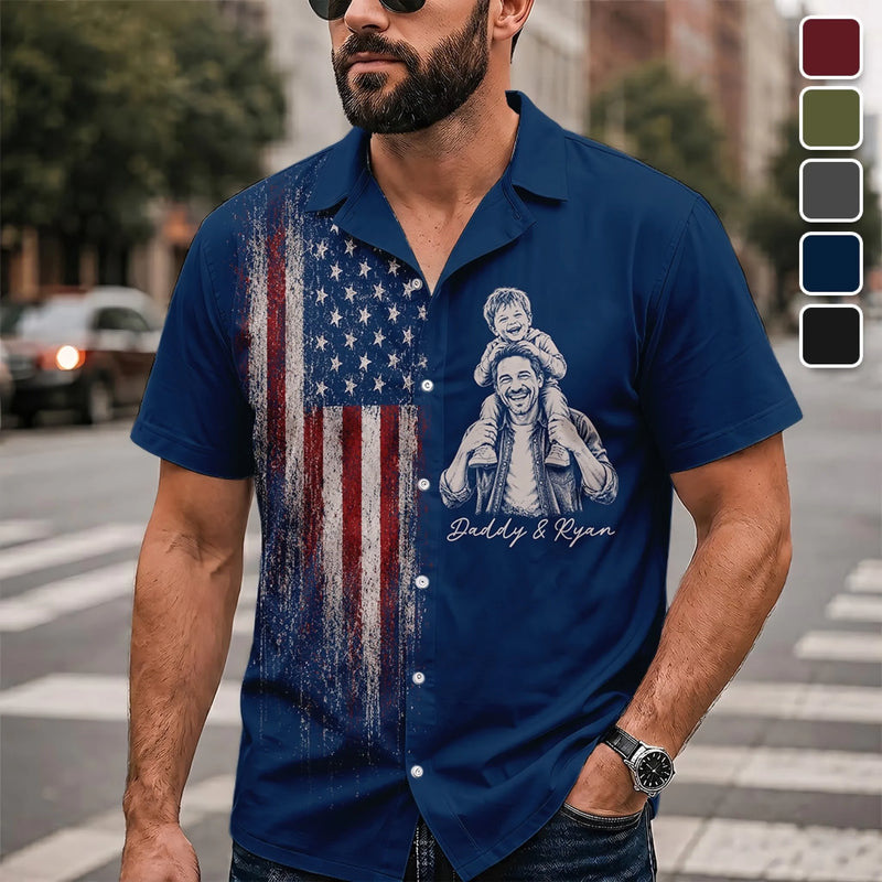 Custom Photo Unisex Tropical Hawaiian Aloha Shirt - Personalized America 250th Anniversary Father's Day Gifts For Dad, Grandpa - Built On Freedom And Family