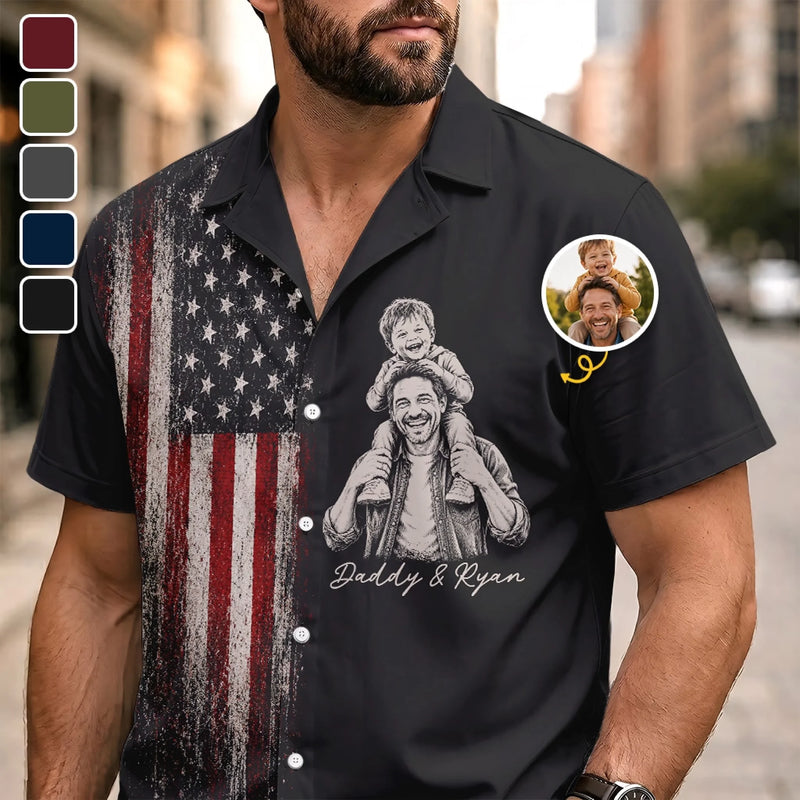 Custom Photo Unisex Tropical Hawaiian Aloha Shirt - Personalized America 250th Anniversary Father's Day Gifts For Dad, Grandpa - Built On Freedom And Family