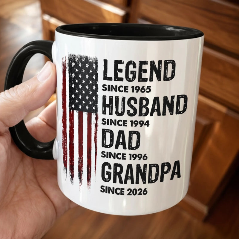 Custom Accent Mug - Personalized America 250th Anniversary Father's Day Gifts For Dad, Grandpa - Proud Dad Strong Legacy