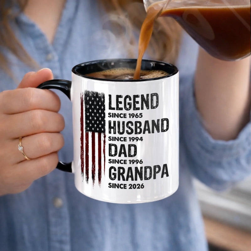 Custom Accent Mug - Personalized America 250th Anniversary Father's Day Gifts For Dad, Grandpa - Proud Dad Strong Legacy