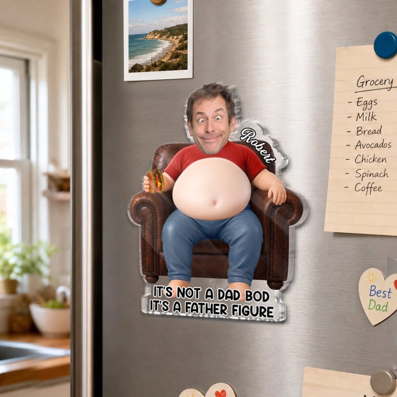 Custom Photo Dad Bod Belly Squishy Acrylic Fridge Magnet – Personalized Father's Day Funny Gifts For Dad, Grandpa – Powered By Dad Bod Energy