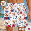 Custom Photo Tropical Hawaiian Aloha Men Beach Shorts - Personalized Summer Vacation And Travel Gifts For Dog Cat Lovers, Dog Dad And Mom, Cat Owners - Red, White & Woof