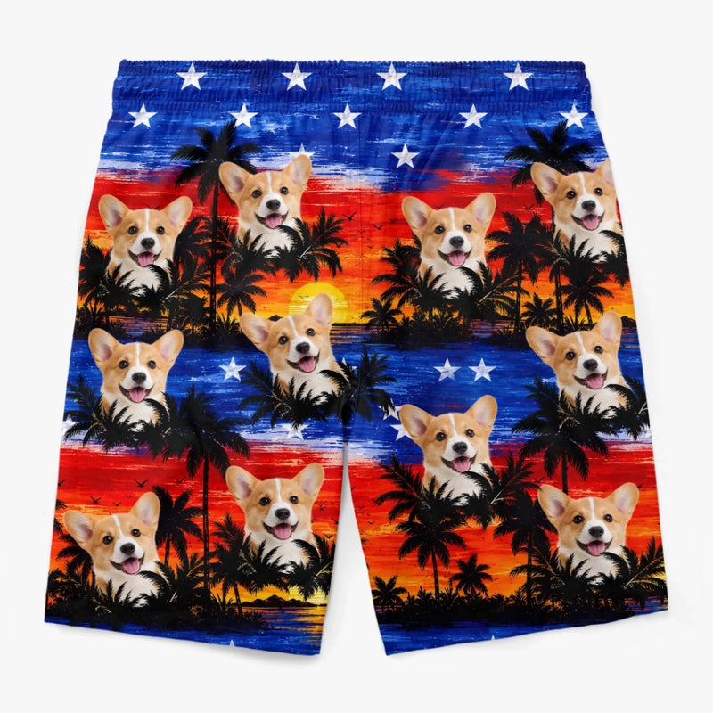 Custom Photo Tropical Hawaiian Aloha Men Beach Shorts - Personalized Summer Vacation And Travel Gifts For Dog Cat Lovers, Dog Dad And Mom, Cat Owners - Patriotic Paws Vibes