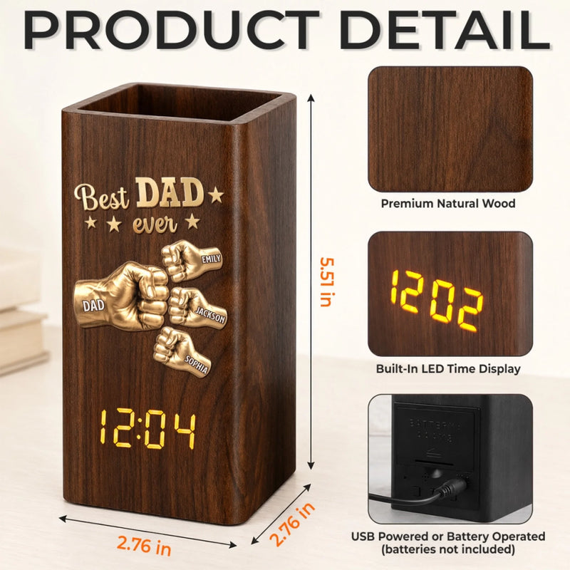 Custom Pen Holder With Clock - Personalized Father's Day Birthday Gifts For Dad, Grandpa - Dad’s Love Wins Every Time