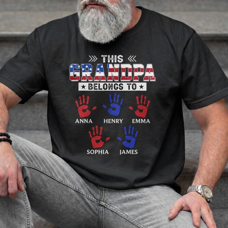 Custom Unisex T-shirt, Premium T-shirt, Hoodie – Personalized America 250th Anniversary Gifts For Dad, Grandpa – This Proud Grandpa Belongs To Awesome Kids