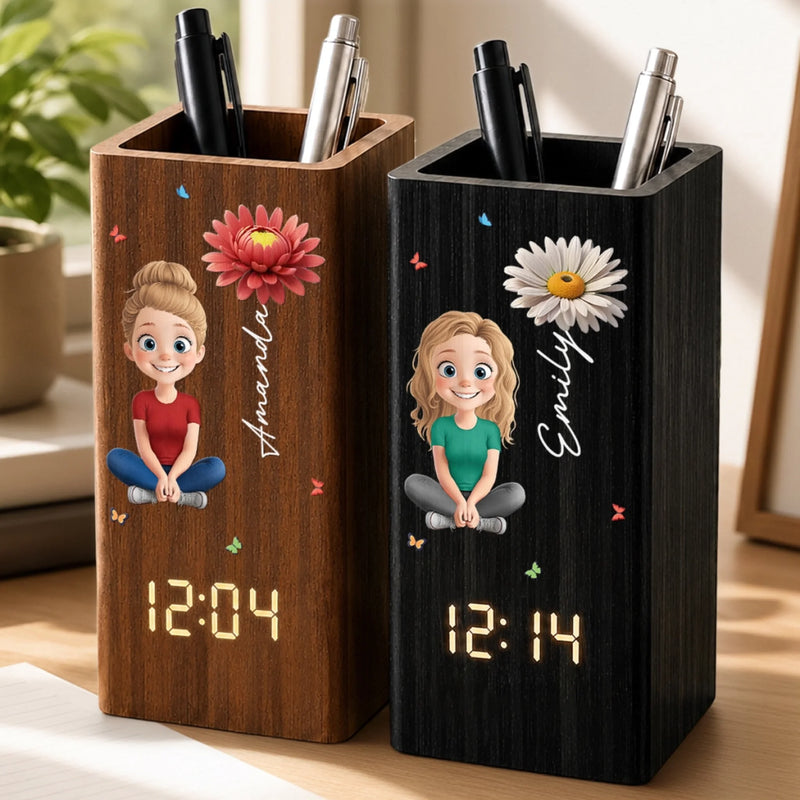Custom Pen Holder With Clock - Personalized Best Friend Birthday Gifts For Women, Besties, Sisters, BFF - Lost In My Own World