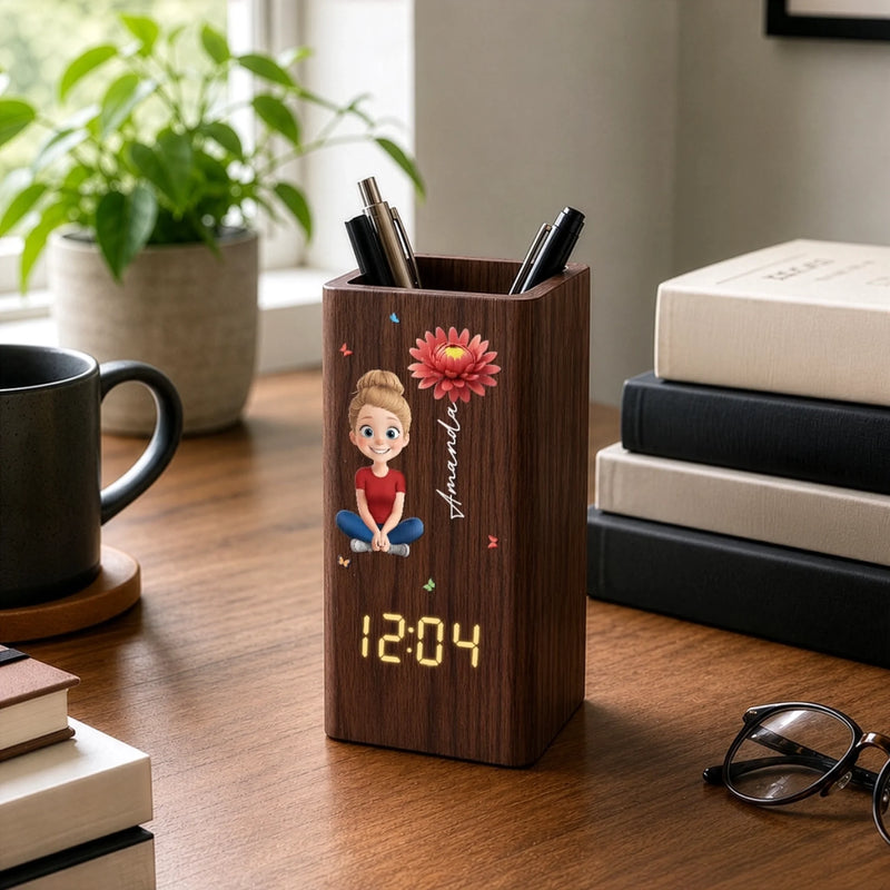 Custom Pen Holder With Clock - Personalized Best Friend Birthday Gifts For Women, Besties, Sisters, BFF - Lost In My Own World