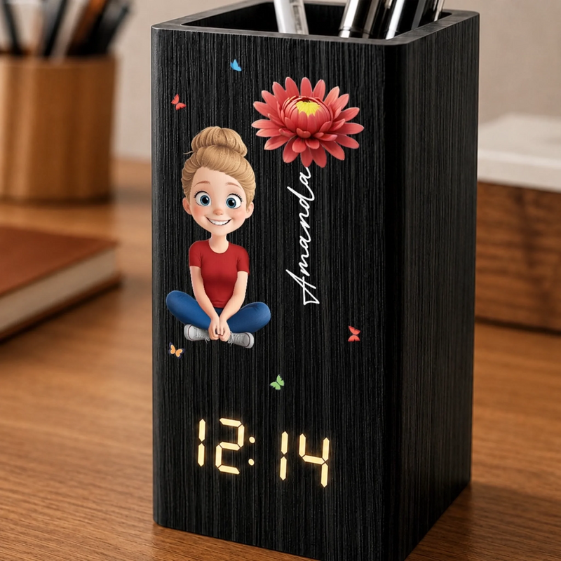 Custom Pen Holder With Clock - Personalized Best Friend Birthday Gifts For Women, Besties, Sisters, BFF - Lost In My Own World