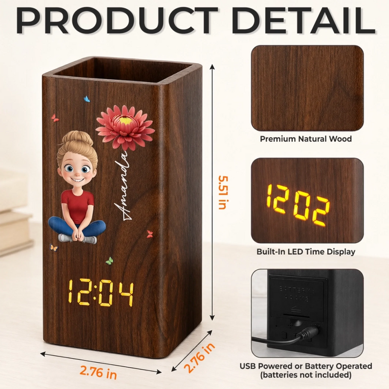 Custom Pen Holder With Clock - Personalized Best Friend Birthday Gifts For Women, Besties, Sisters, BFF - Lost In My Own World